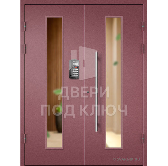 Подъездная двустворчатая дверь со стеклом ДПК-13710