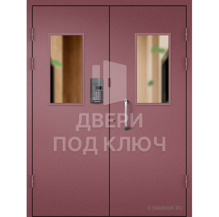 Двустворчатая подъездная дверь со стеклом ДПК-13708